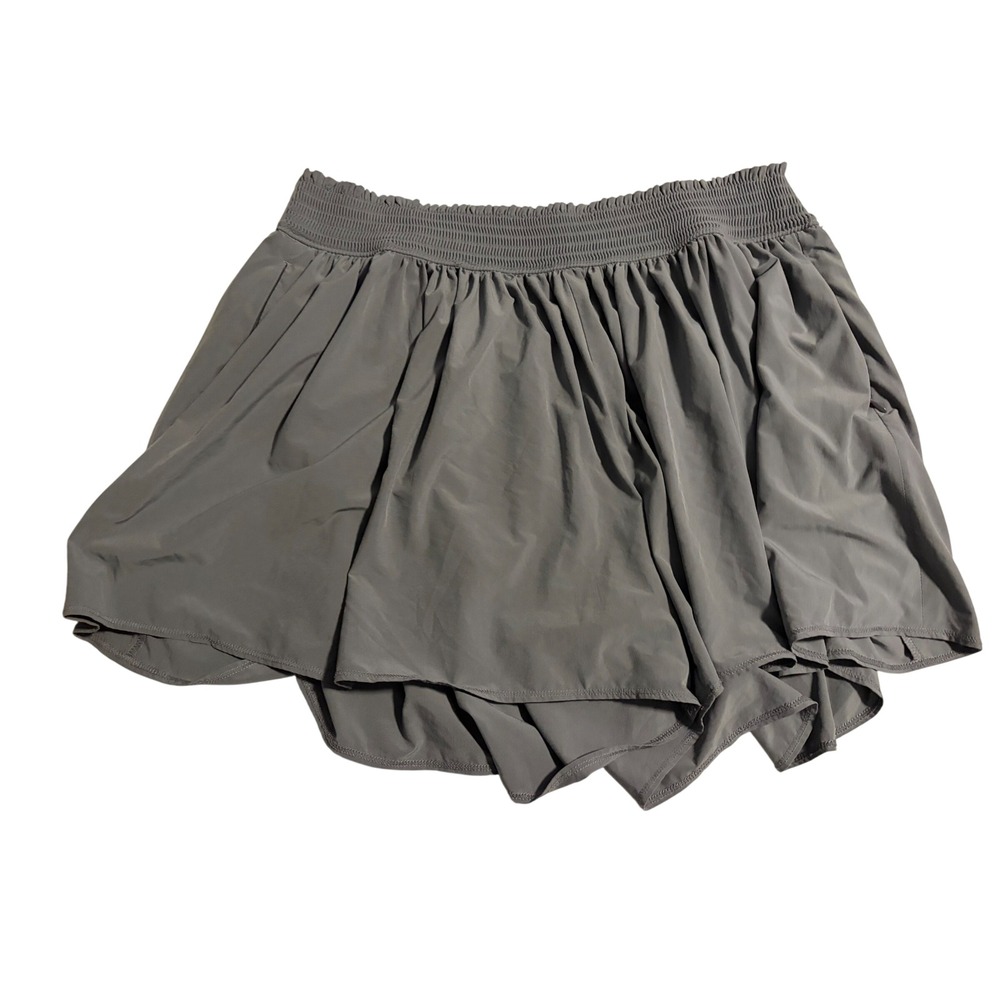 Athleta Skort Activewear Gray Smocked Waist Pockets Large Gorpcore Sporty